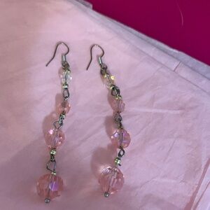 Silver-Tone Pink Beaded Dangle Earrings